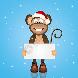 圣诞节的猴子家庭明信片棕榈灵长类动物园庆典动物哺乳动物棕色新年背景图片