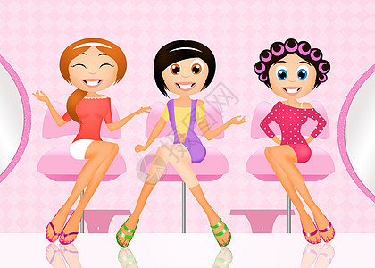 在美容中心的妇女修脚插图治疗温泉搪瓷沙龙面膜女孩们理发师女士图片