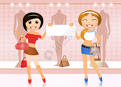女购物女孩人体花费衣服插图店铺钱包季节性销售模特手提包图片