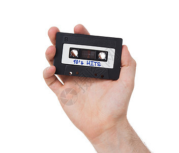白色背景上隔绝的古老录音磁带立体声技术音响记录贮存成人袖珍录音带空白塑料图片