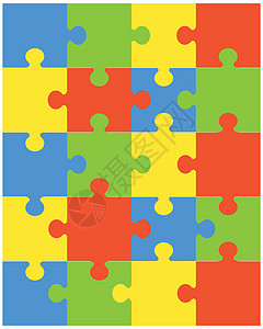 色彩多彩的谜题横幅拼图马赛克游戏作品红色蓝色绿色卡片背景图片