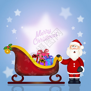 圣诞老人雪橇清单礼物展示星星愿望庆典插图卡通片明信片问候语背景图片