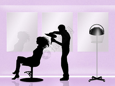理发师沙龙头发发型梳子女性女士黑发插图吹风机造型图片