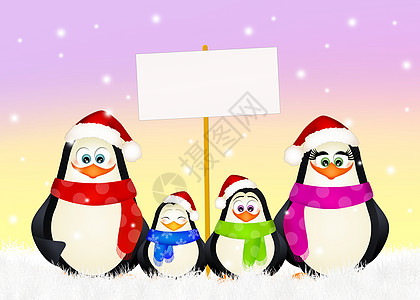 圣诞节的企鹅家庭图片