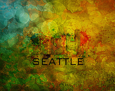西雅图市西雅图城市天线(Grunge背景说明)图片