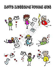 爱情图标信集 儿童设计风格 发送信息模样消息热情邮件孩子们邀请函问候语标志信封邮政全球图片
