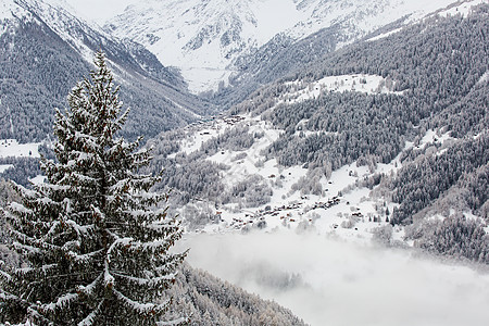 雪覆盖山面全景图片