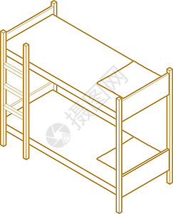 双层床等距透视图体积床单床头寝具家具房间房子插图卧室图片