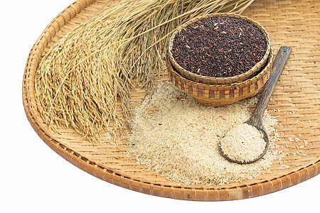 竹底的棕稻和稻田粒子营养食物美食麻布玉米烹饪饮食黄麻团体图片