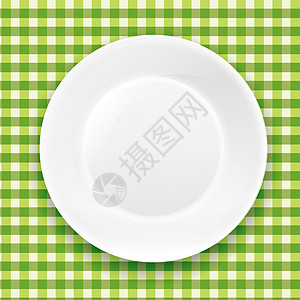 绿色格斗衣和白色白板炊具格子烹饪桌布饮食食物咖啡店桌子亚麻正方形图片