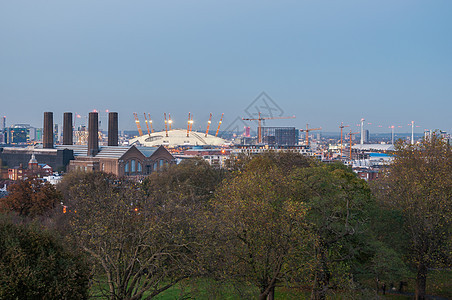 伦敦的天线在黄昏 从格林威治山看办公室缆车建筑学建筑圆顶景观首都全景树木天空图片