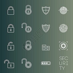 安全图标细线样式条纹眼睛防火墙视网膜光标手指星星正方形指纹扫描图片