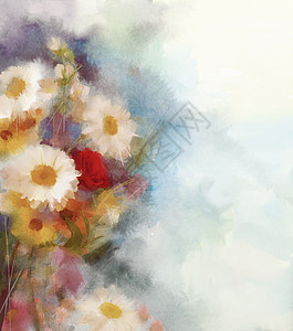 水彩花卉画 柔和色彩和背景模糊风格的花朵图片