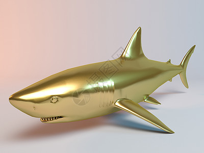金色3D鲨鱼奢华工作室金属标签眼睛生活荒野捕食者射线力量图片