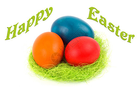 复活节快乐 - 在巢中的复活节鸡蛋图片