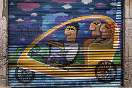 巴塞罗那街头的涂鸦画画作品自由金属艺术壁画绘画城市街道图片