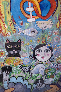 巴塞罗那街头的涂鸦画画作品艺术自由壁画街道绘画城市背景图片