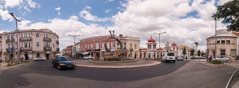 葡萄牙卢勒市中心的中心地带喷泉全景市场街道交通阳台房子城市楼楼建筑学图片