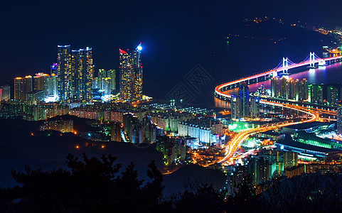 黄安桥和海云台晚上在韩国釜山商业旅行地方地标旅游天际胜地夜景观光景点图片