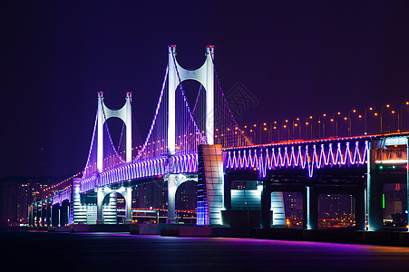 黄安桥和海云台晚上在韩国釜山胜地景点景观海洋观光旅游目的地金融市中心地标图片