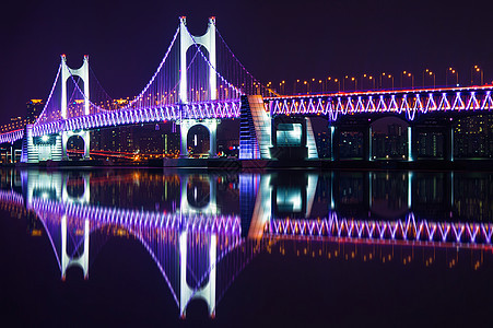 黄安桥和海云台晚上在韩国釜山景观夜景旅游办公目的地大楼金融天际场景市中心图片