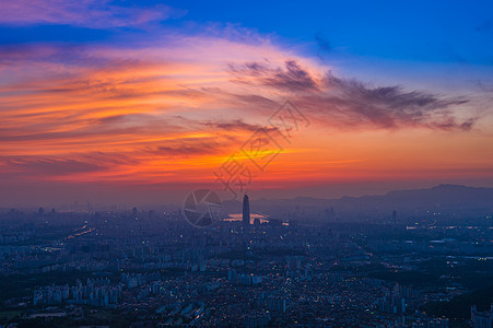 韩国首尔的南韩天际 对韩国的最佳展望城市金融夜景商业都市旅行首都目的地堡垒景观图片