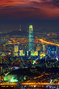 韩国首尔的南韩天际 对韩国的最佳展望堡垒目的地城市夜景都市金融商业旅行首都建筑物图片