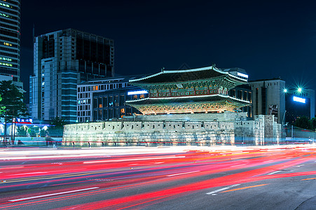 韩国东田门天际历史性市场街道城堡网关地标景观大门城市图片