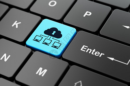保护概念 计算机键盘背景的云网 以电脑键盘背景为基础技术攻击隐私服务器计算按钮锁孔局域网数据安全图片