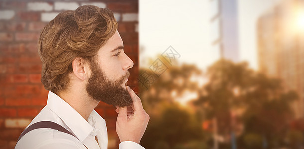 臀部动胡子剖面图像综合图象树木头发潮人房子沉思职业角落摩天大楼商业公司图片