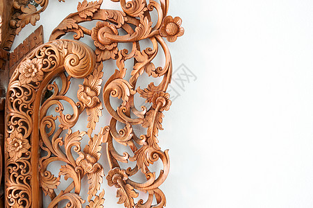 带柔和灯光的泰式雕刻花线装饰品建筑学寺庙叶子风格工作墙纸装饰图片