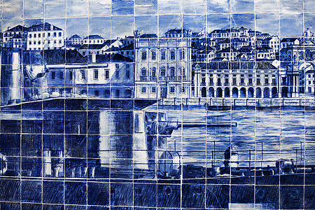 来自葡萄牙里斯本的旧瓷砖马赛克装饰历史蓝色正方形制品手工工作陶瓷艺术图片