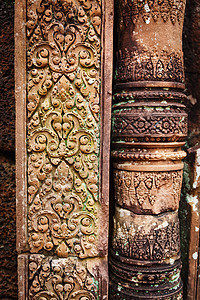 柬埔寨的巴斯救济文化雕刻风格浮雕旅行结构石材外观建筑砂岩图片