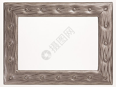 白色背景上的空白相框木头青铜边界框架皮革墙纸摄影照片装饰乡村图片