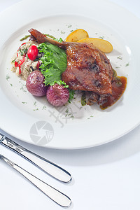 鸭子餐厅盘子午餐桌子饮食桌面营养美食蔬菜设置图片