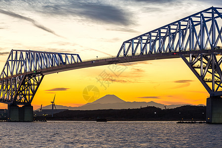 东京门桥蓝色地标日落城市恐龙街道旅游游客建筑学天空图片