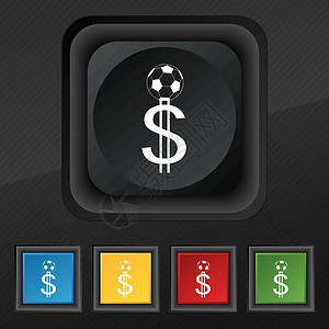 在橄榄球上打赌 货币收藏家 书商图标符号 一组五色 时髦的黑纹理按钮用于设计 矢量图片