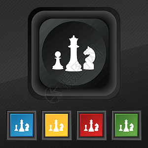 棋类游戏图标符号 在黑纹理上为设计设置五个色彩多彩 时髦的扣子 矢量图片