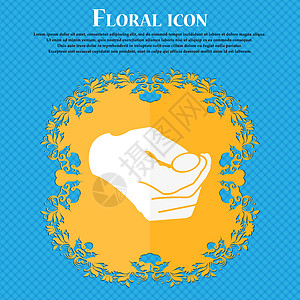 用硬币 头或尾的图标来偶然做出决策 Floral 平板设计在蓝色抽象背景上 为文本提供位置 矢量图片
