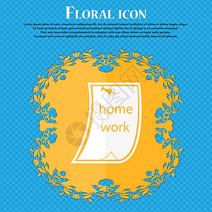 作业图标 蓝色抽象背景上的花卉平面设计 并为您的文本放置了位置 韦克托图片