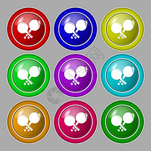 网球火箭图标符号 9圆彩色按钮上的符号 矢量运动活动团队运动员圆圈字符串操场竞赛游戏行动图片