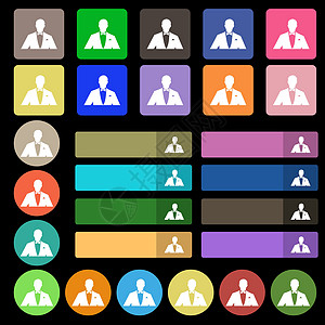 男人在西装图标标志的轮廓 由二十七个彩色平面按钮组成 韦克托图片