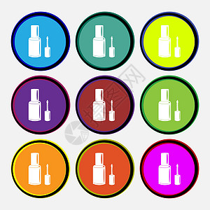 图标符号 9个多色圆环按钮 矢量女性化刷子指甲油瓶子反射玻璃女性配饰艺术光泽度图片