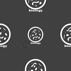 显微镜图标符号下的细菌和病毒疾病生物学细胞 灰色背景上的无缝模式 韦克托弧菌螺旋体药品疾病微生物球杆菌癌症生物学螺旋菌病原图片