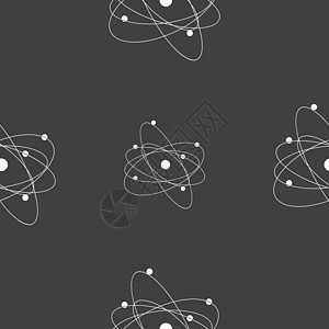 物理原子大爆炸图标标志 灰色背景上的无缝模式 韦克托电子力量技术星星标签黑色粒子化学活力科学图片