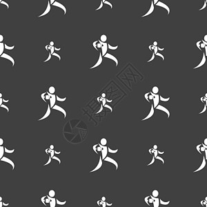 橄榄球运动员用球图标标志跑步 灰色背景上的无缝模式 韦克托足球团队场地标识联盟插图图片