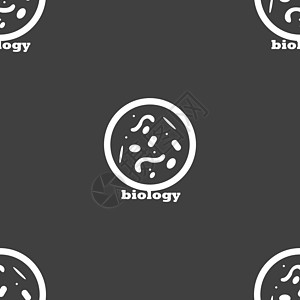 显微镜图标符号下的细菌和病毒疾病生物学细胞 灰色背景上的无缝模式 韦克托病原感染药品螺旋插图癌症科学螺旋体疾病生物图片