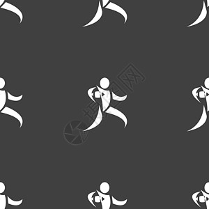 橄榄球运动员用球图标标志跑步 灰色背景上的无缝模式 韦克托足球标识联盟插图场地团队图片