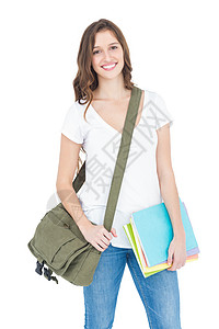 拥有书本和肩袋的快乐女大学生长得一模一样图片