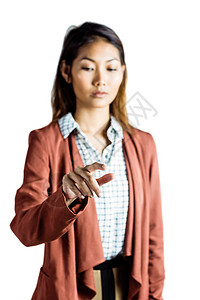商业妇女指出职业人士套装双手女性专注屏幕夹克手势白色图片